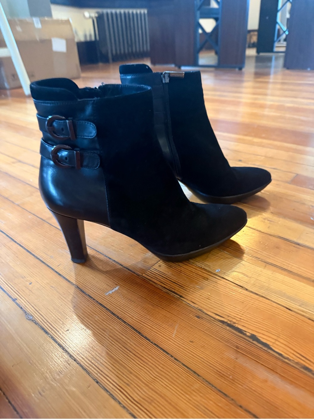 Aquatalia Black Suede & Italian Leather Heels